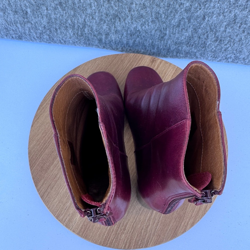 Sandro Paris Burgundy Leather Ankle Boots Block‎ Heel Size 36 / 5.5 Minimalist - Picture 9 of 11